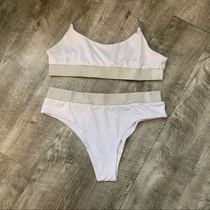 Fashion Nova White Rhinestone High Waisted Swimsuit